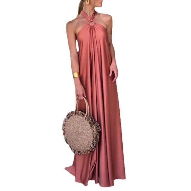 Women Sexy Backless Satin  Maxi Dress