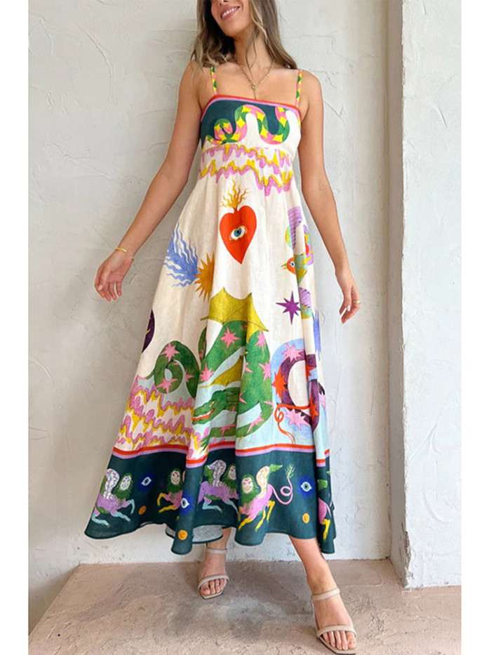Women's Sleeveless Casual Fashion Print Maxi Dress