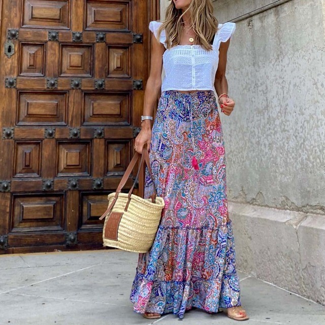 Retro Casual Bohemian Printed Womens Skirt