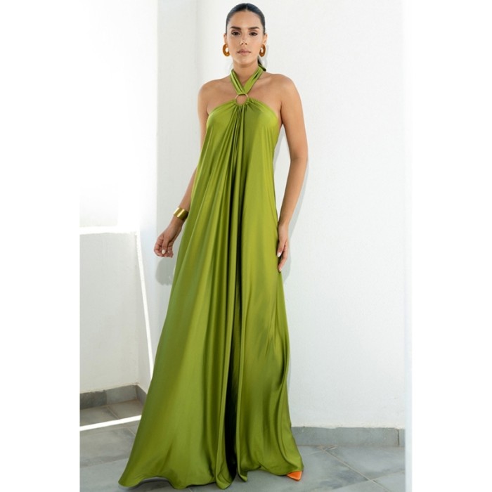 Women Sexy Backless Satin  Maxi Dress