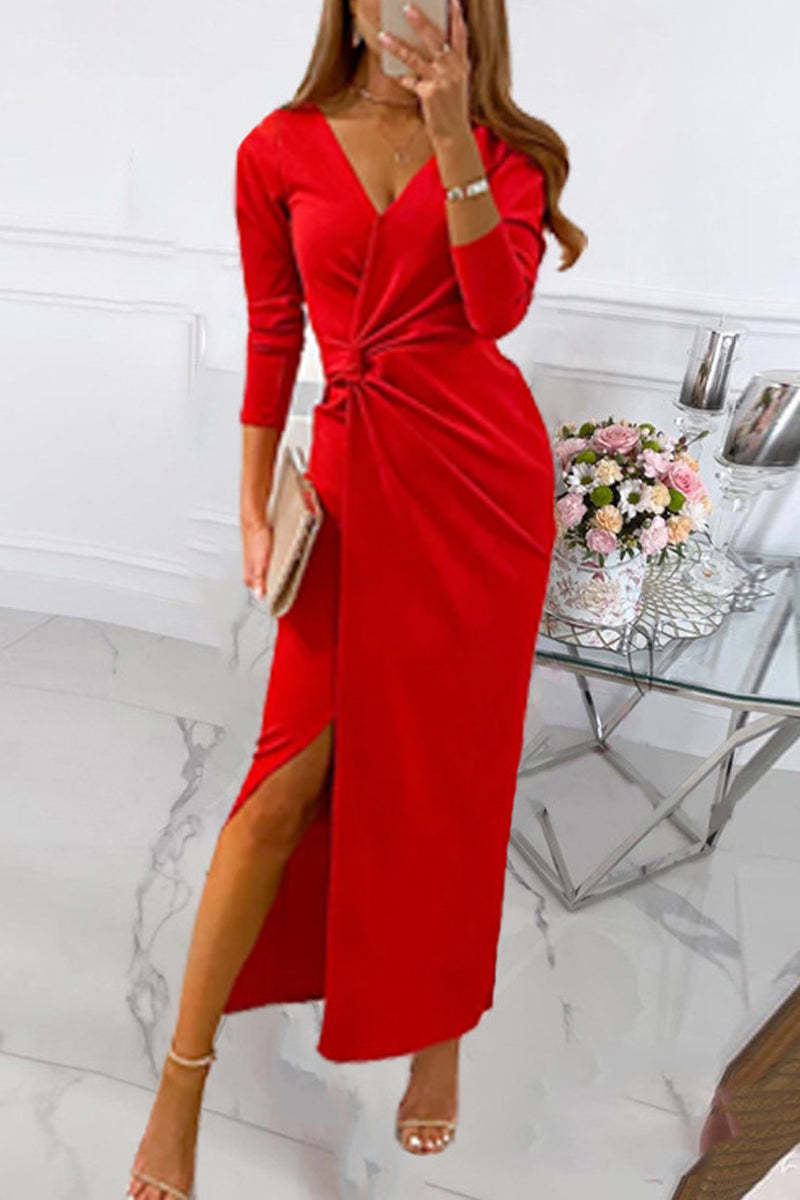 Women's Solid Color Elegant Slash Neck Slit Solid Color Dress main image 1