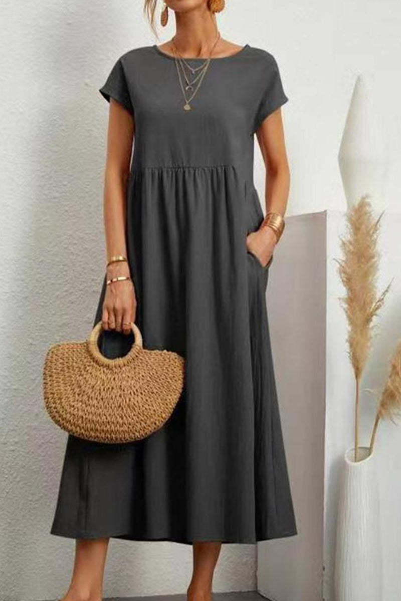 Casual Street Solid Pocket O Neck Maxi Dresses(8 Colors) main image 1
