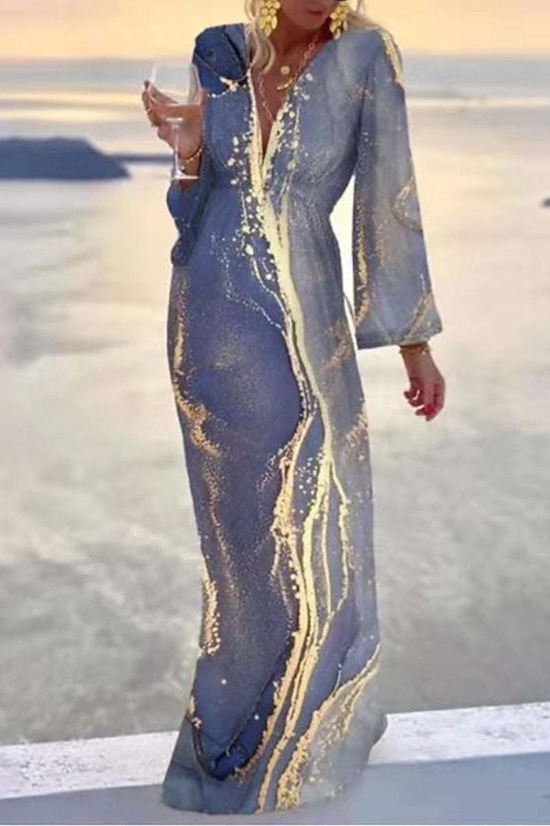 Casual Print Lace Patchwork V Neck Dresses main image 1
