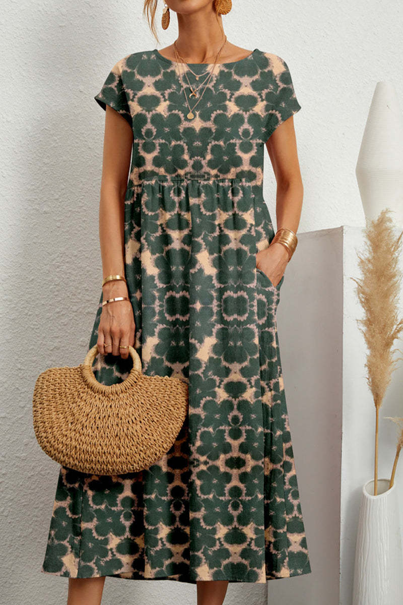 Casual Floral Print Basic O Neck Long Dresses main image 0