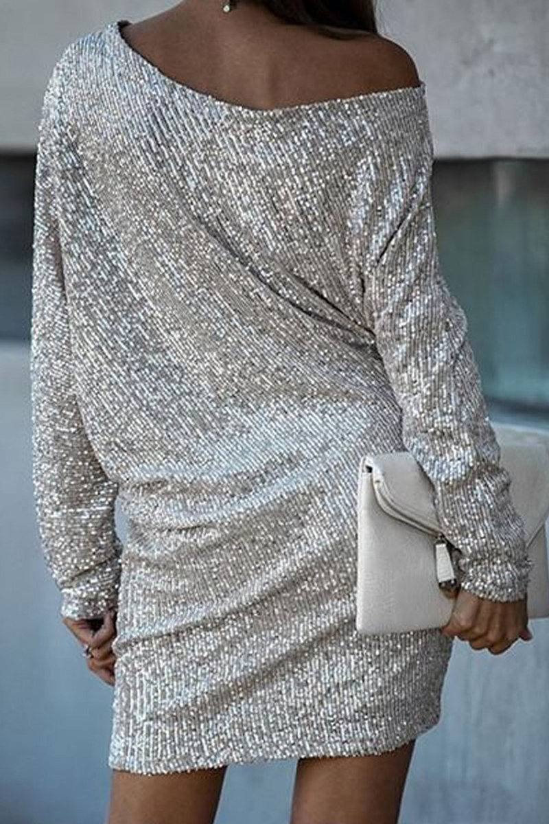 Casual Patchwork Sequins O Neck Dresses main image 0