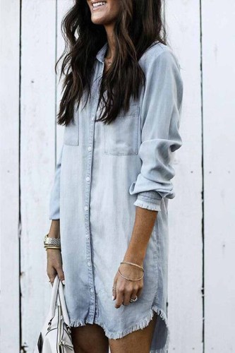 Loose Button Design 4 Colors Denim Dress（4 colors）
