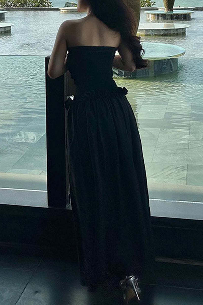 Elegant Solid Pocket Fold Strapless Strapless Dresses