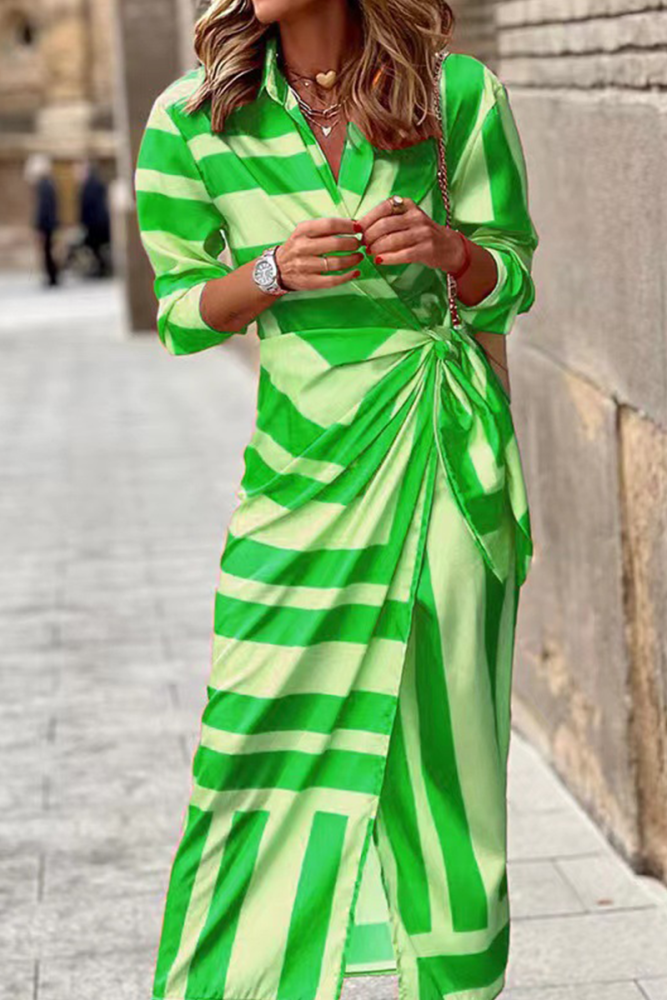 Fashion Street Print Split Joint Mandarin Collar Irregular Dresses