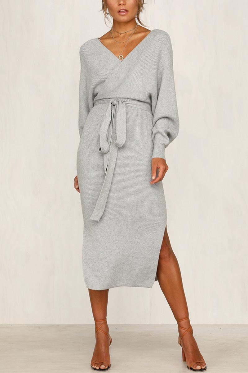 Long Sleeve Backless Sweater Dress
