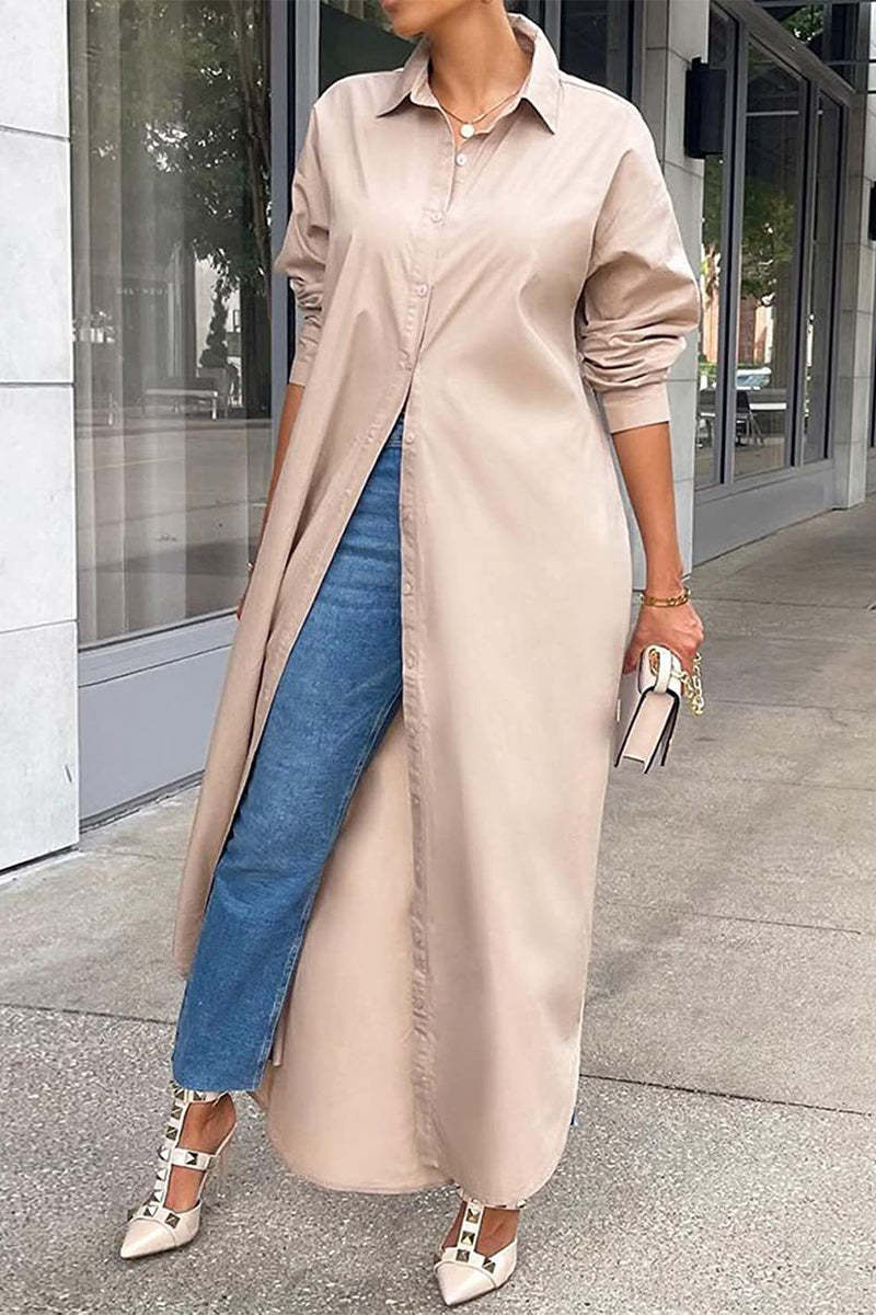 Casual Buttons Shirt Collar Shirt Dress Dresses(4 Colors)