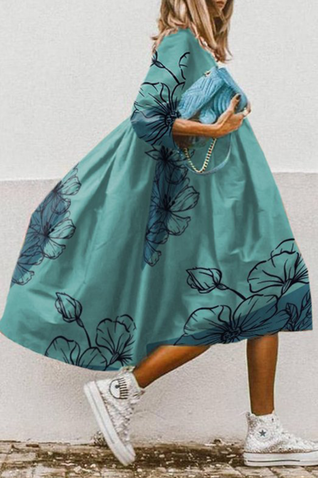 Sexy Floral Print Patchwork Ruffle Off Shoulder Cake Skirt Dresses main image 0