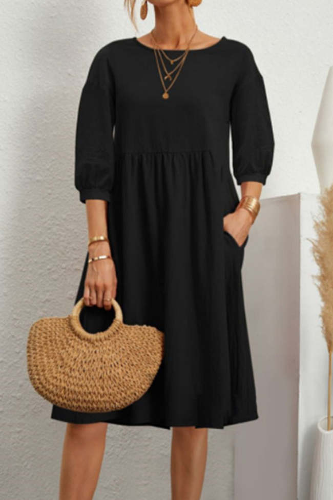 Casual Simplicity Solid Pocket O Neck Sleeveless Dresses main image 0