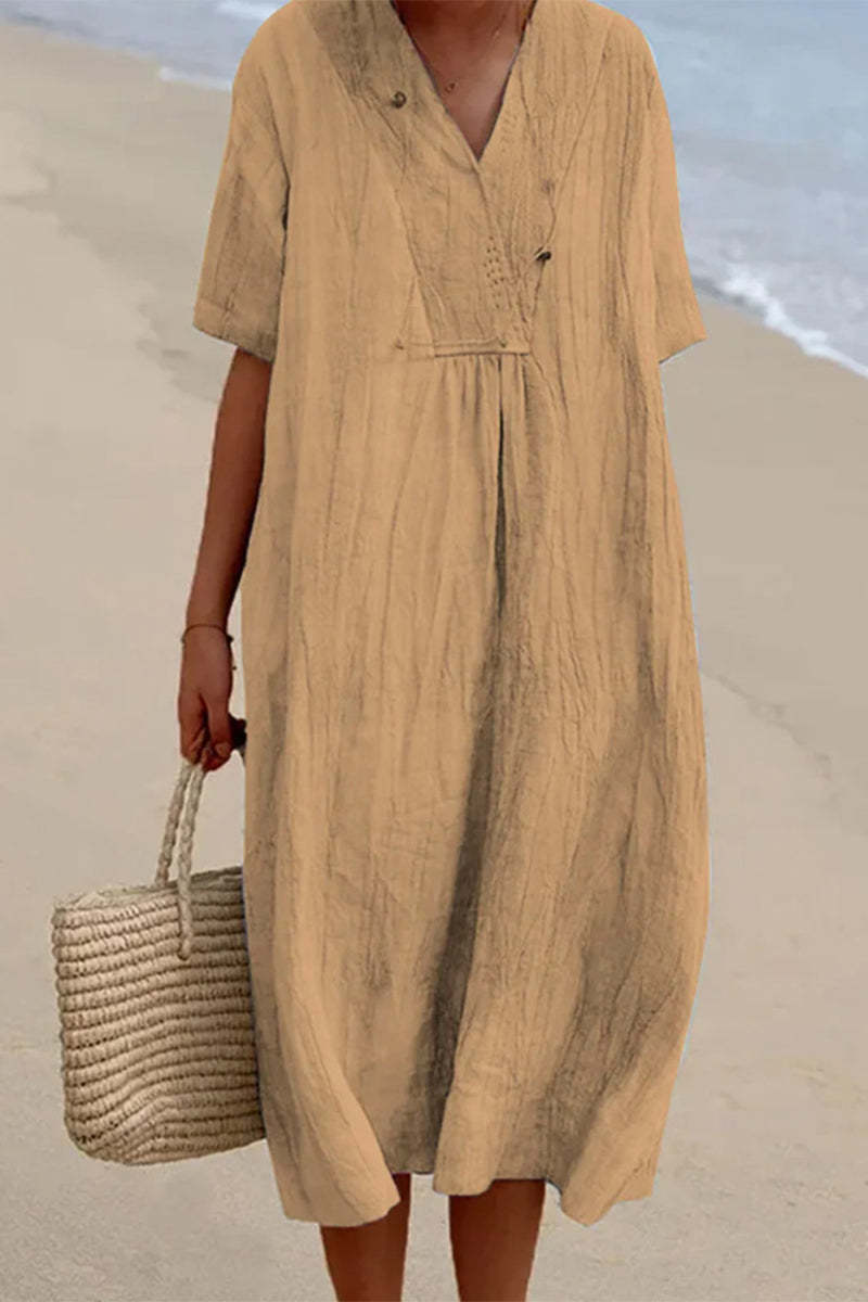 Casual Simplicity Solid Asymmetrical V Neck Irregular Dress Dresses