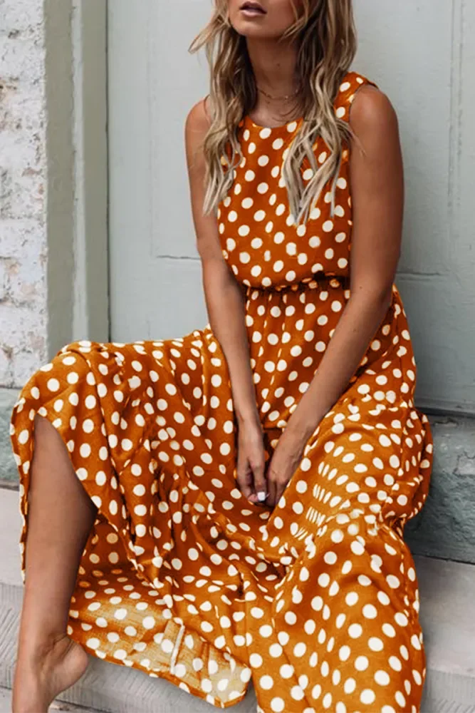 Polka Dot Round Neck Maxi Dress