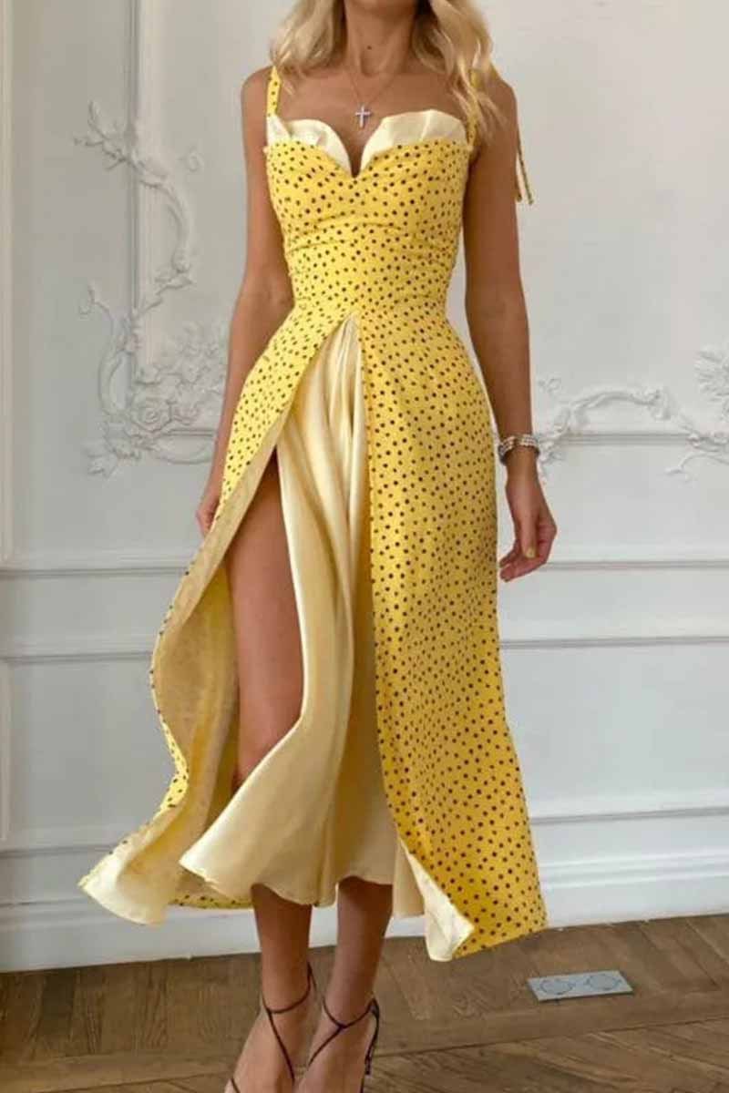 Patterned Dress Print V-Neck Maxi A-Line Long-Sleeve Slit main image 1