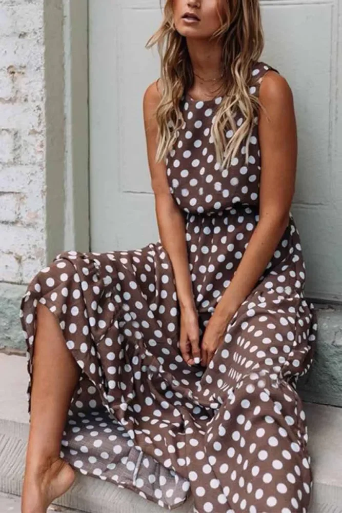 Polka Dot Round Neck Maxi Dress