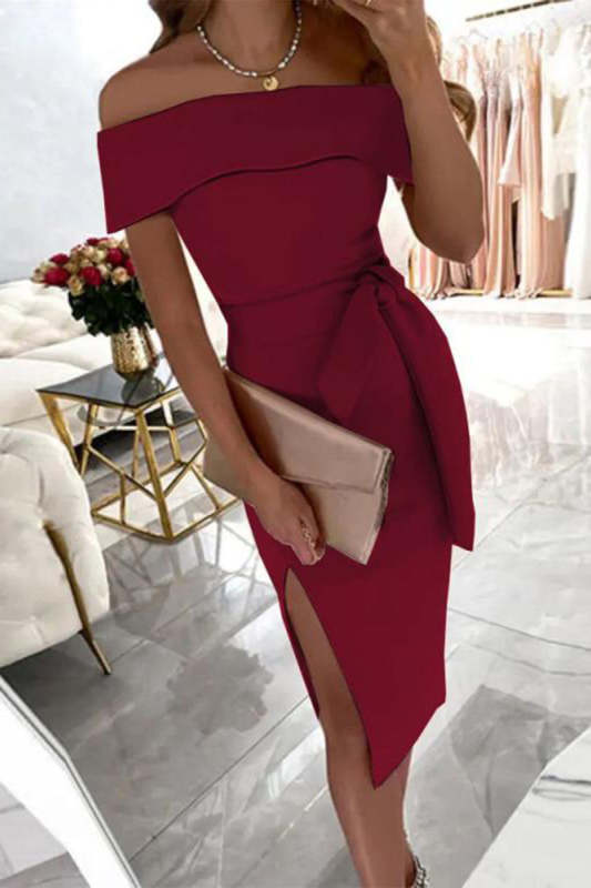 Fashion Solid Patchwork Off the Shoulder One Step Skirt Dresses(5 colors)