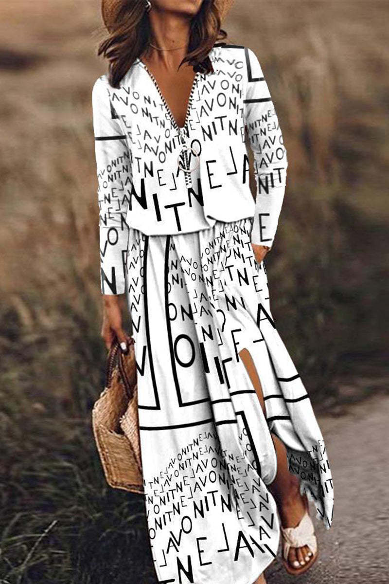 Fashion Party Print Zipper Off the Shoulder Irregular Dress Dresses main image 0