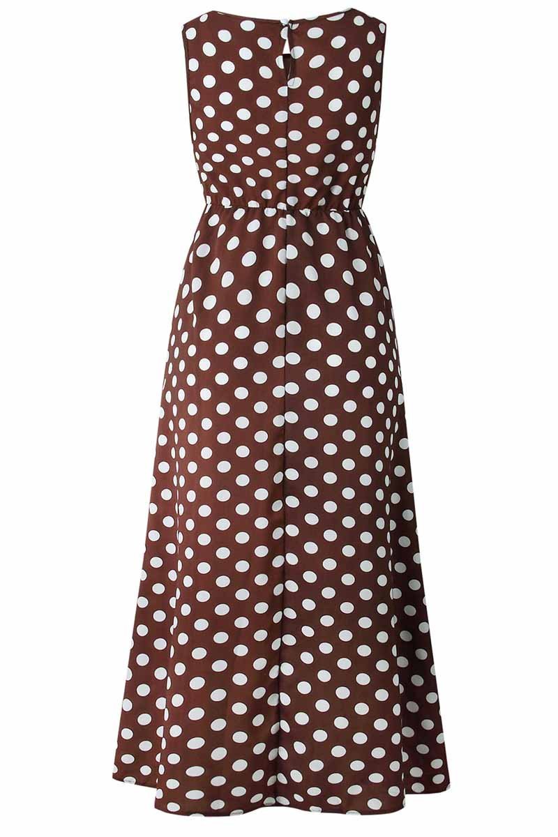 Polka Dot High-Waist Slit Maxi Dress