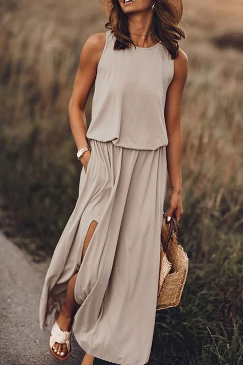 Elegant Holder Corner Sleeveless Slit Maxi Dress