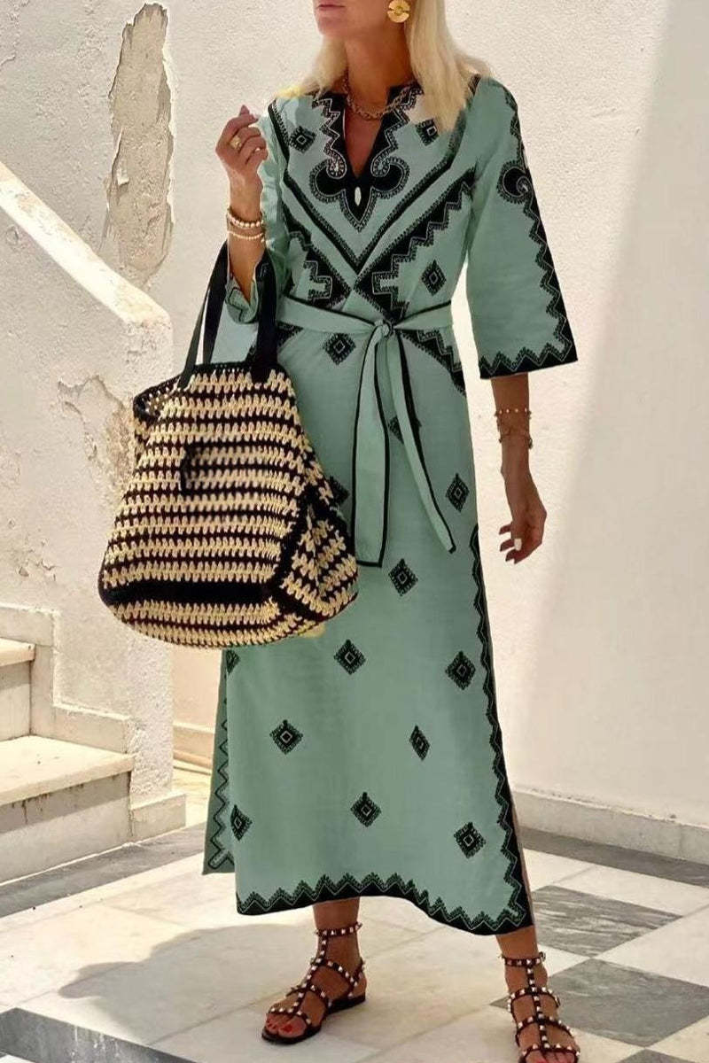 Bohemian Elegant Geometric Print Frenulum Halter Sleeveless Dress Dresses main image 1