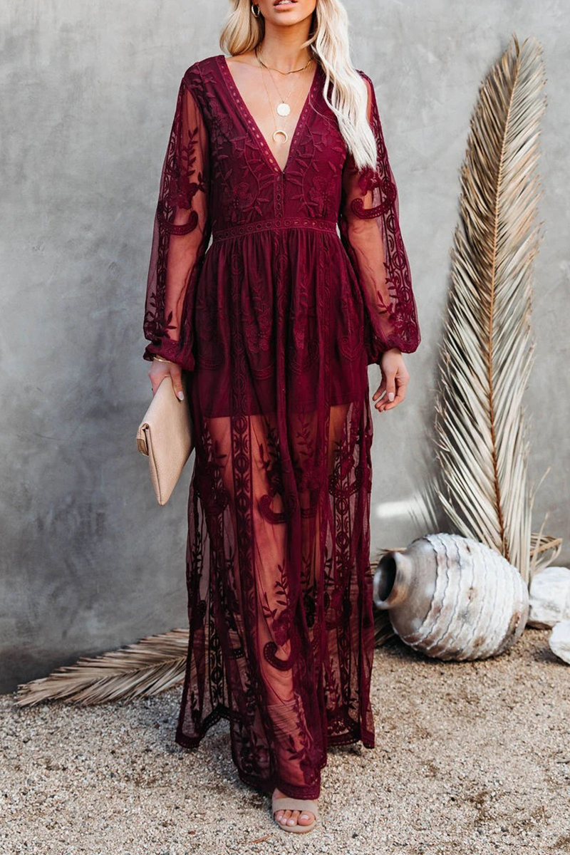 Lace V-neck printed dress