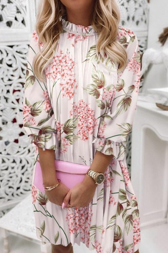 Casual Print Patchwork O Neck Straight Dresses(2 colors)