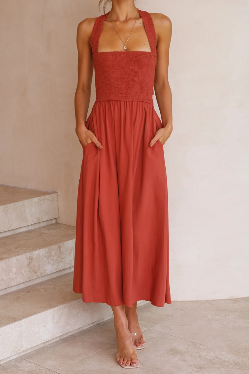 Sexy Casual Solid Patchwork Halter One Step Skirt Dresses main image 0