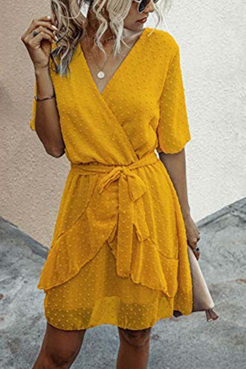 Plus Size Swiss Dot V-Neck Midi Dress