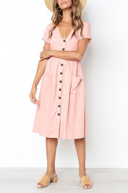 V-neck Pocket Midi Dress(4 Colors)