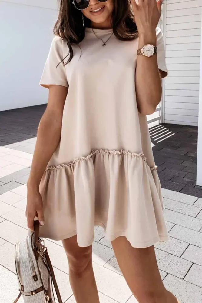 Solid Ruffled Cute Mini Dresses