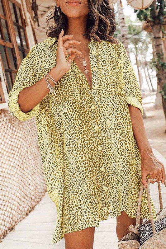 Leopard Print Long Sleeve Shirt Mini Dress