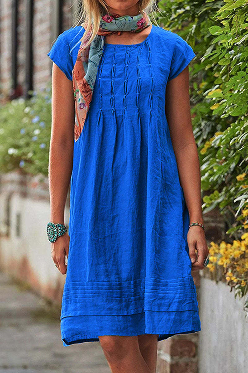 Cap Sleeve Short Sleeves O neck A-Line Knee-Length Striped Patchwork Dresses(6 Colors)