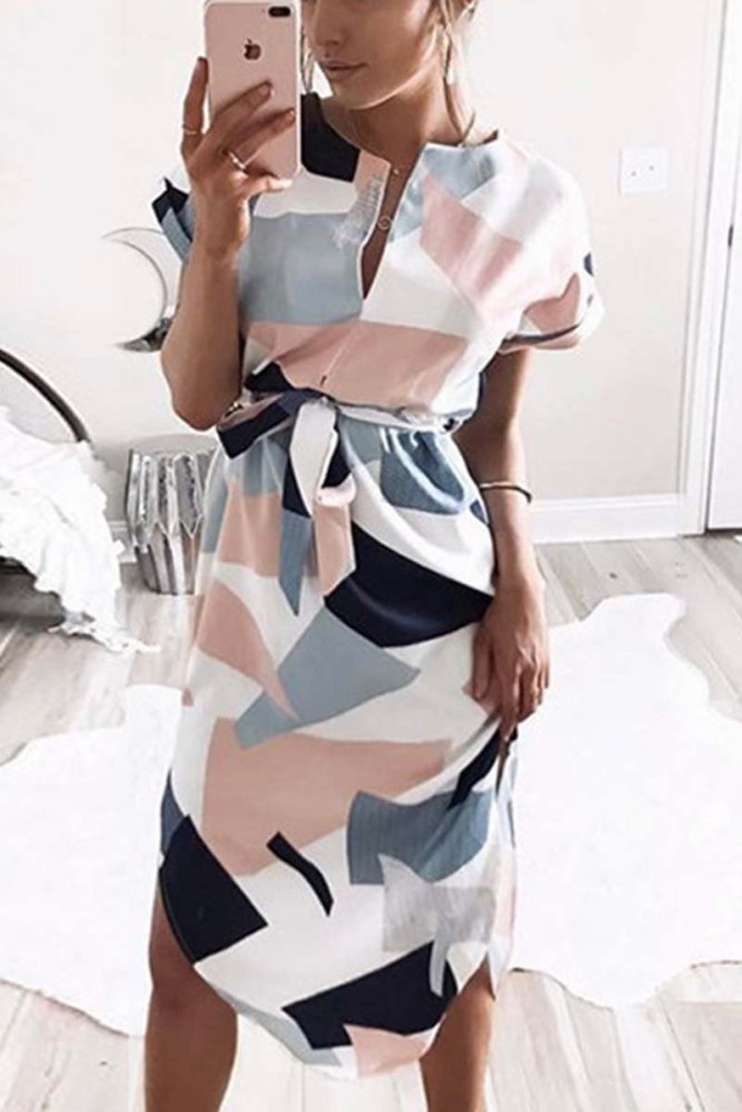 Trendy Printed Asymmetrical Midi Dress(4 colors)