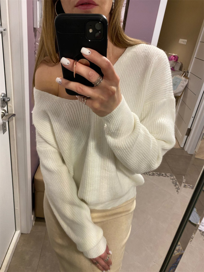 New In Women's V-neck Knitted Warm Thick Loose Casual Knitwear Sweater