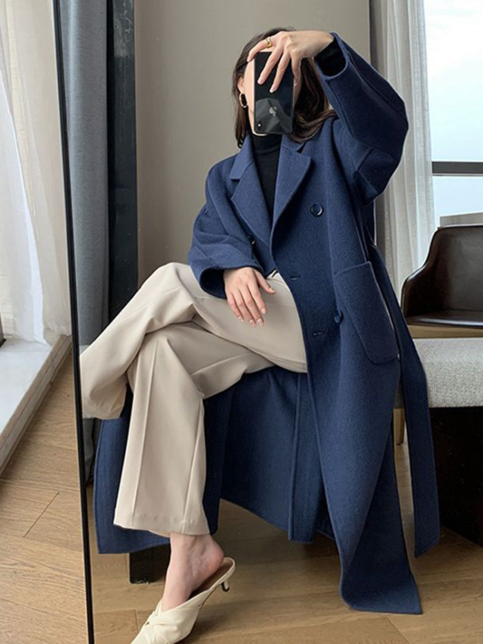 Woolen Casual Women Faux Wool Fashion Long Coat