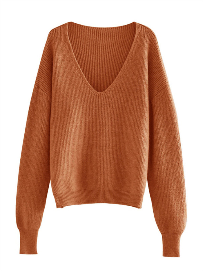 New In Women's V-neck Knitted Warm Thick Loose Casual Knitwear Sweater