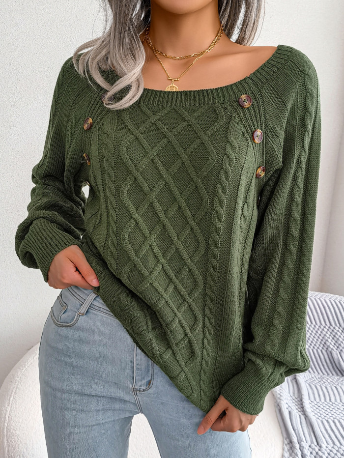 Women Casual Buttons Long Sleeve Knitted Sweaters