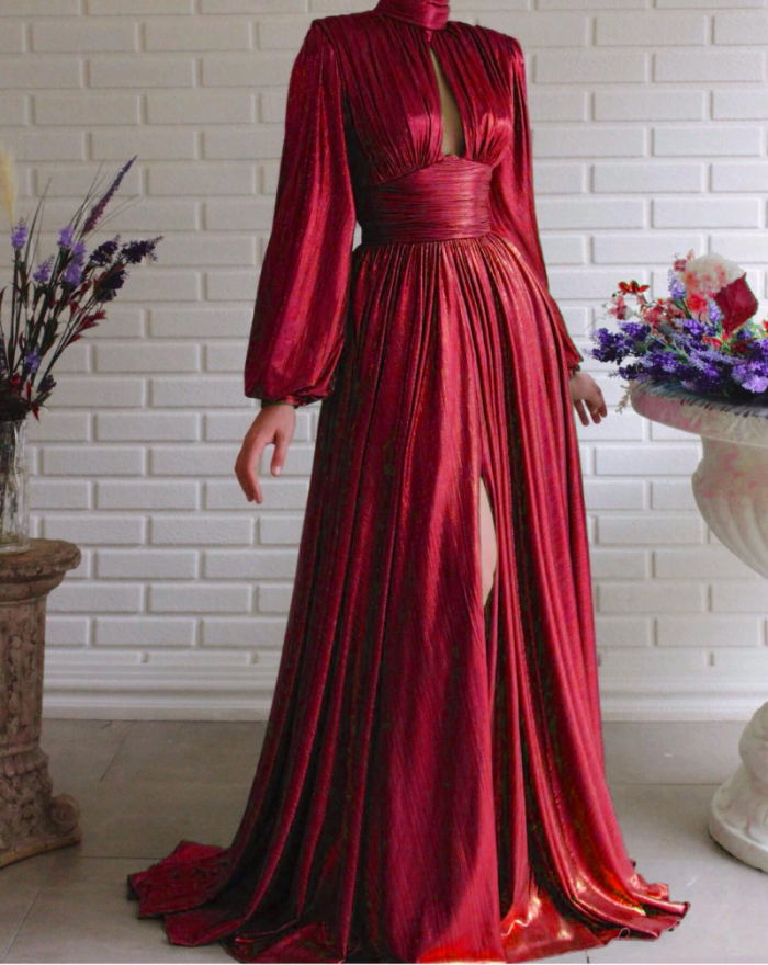 Long-sleeved Elegant Shiny Sexy Wedding Guest Dress