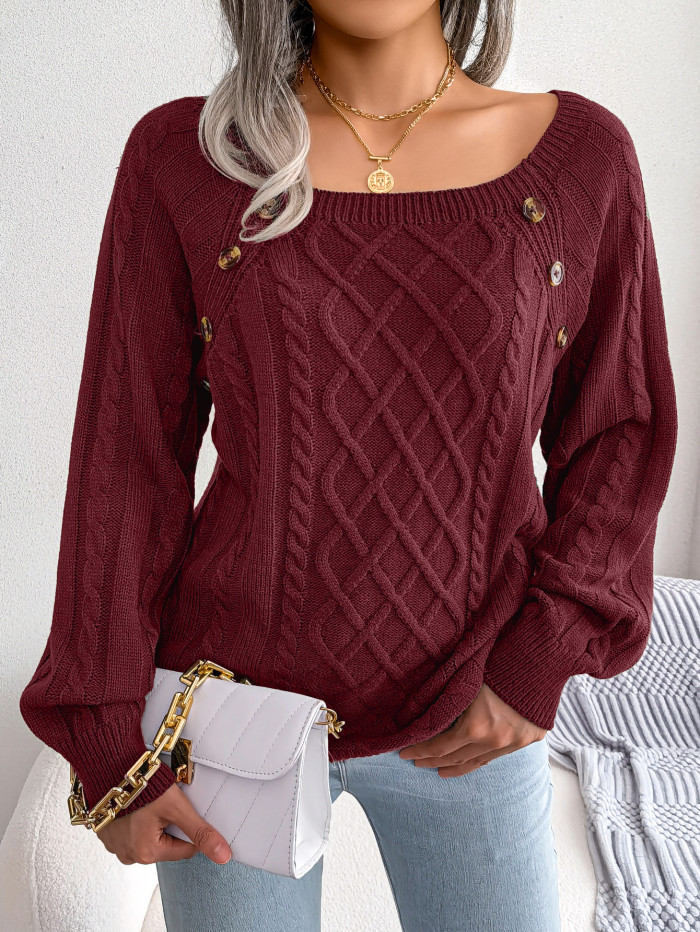 Women Casual Buttons Long Sleeve Knitted Sweaters