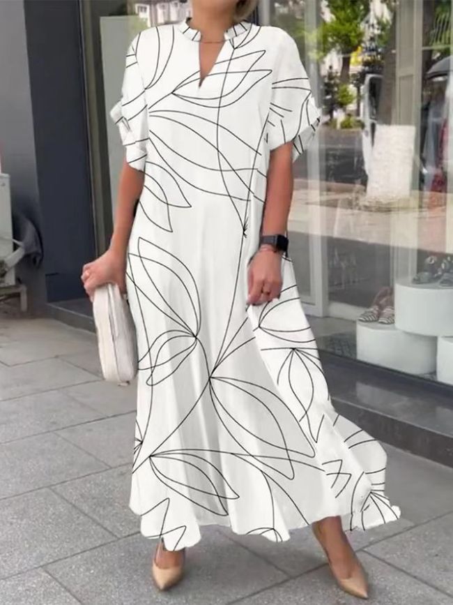 Cardydony Women's  Unique Print Loose V-Neck Casual Slit Maxi Dress main image 1