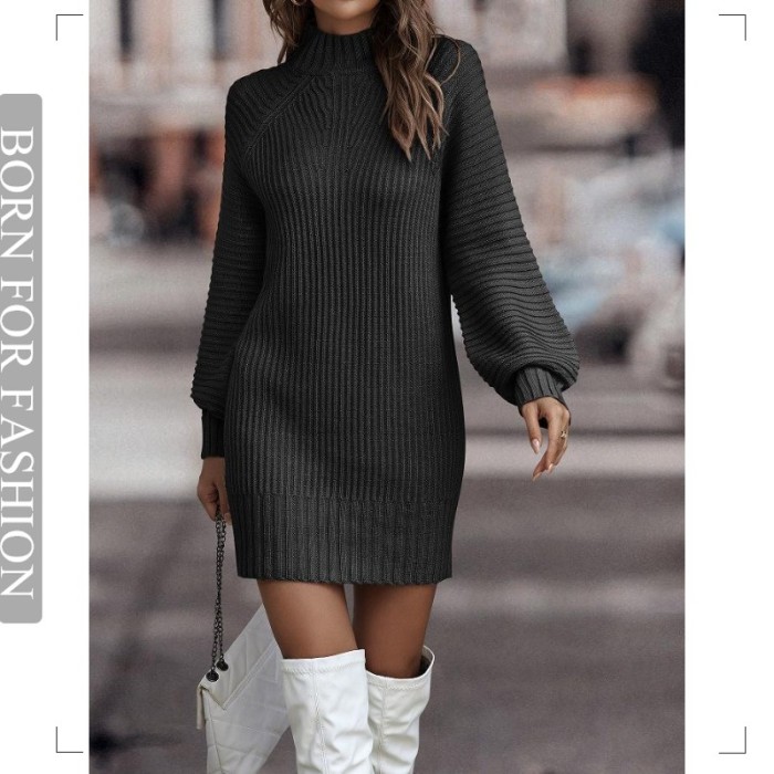 Vintage Knitted Long Sleeve Mini Sweater Dress