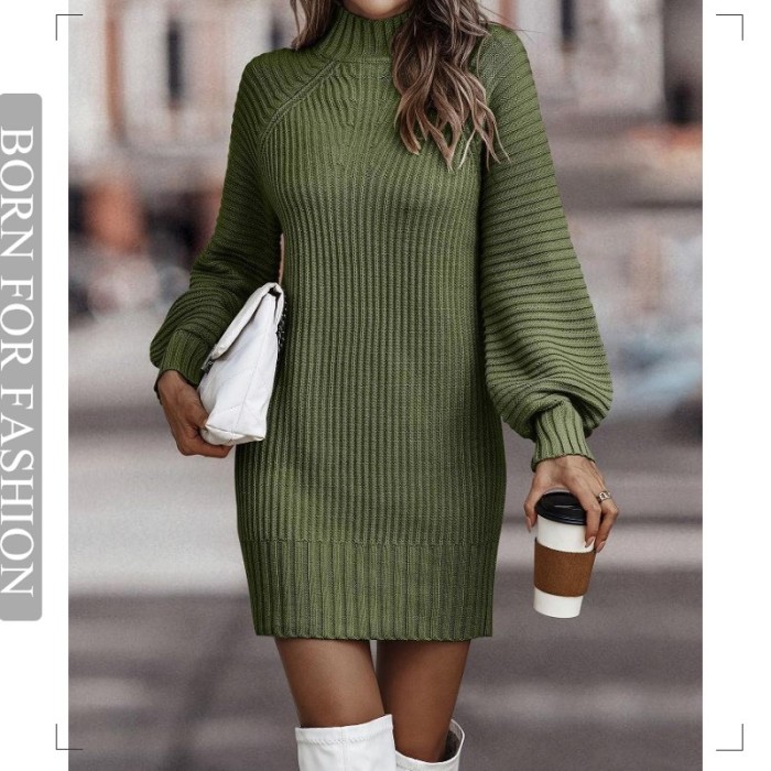 Vintage Knitted Long Sleeve Mini Sweater Dress