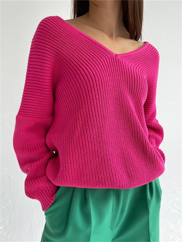 New In Women's V-neck Knitted Warm Thick Loose Casual Knitwear Sweater