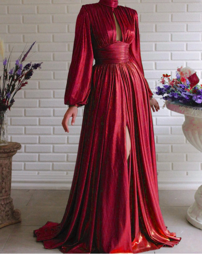 Long-sleeved Elegant Shiny Sexy Wedding Guest Dress