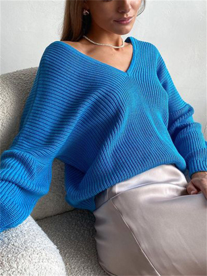 New In Women's V-neck Knitted Warm Thick Loose Casual Knitwear Sweater