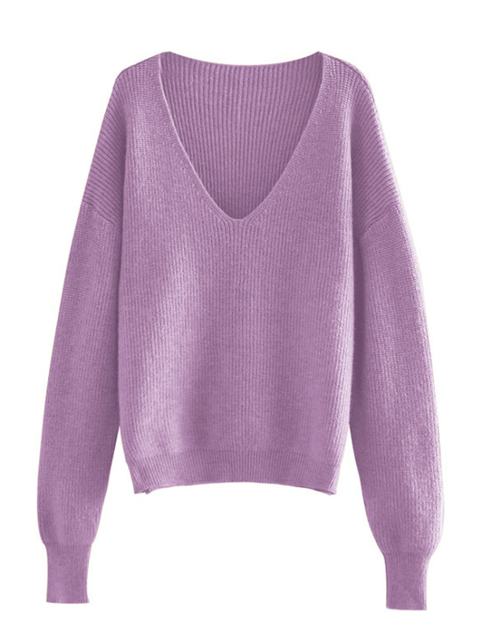 New In Women's V-neck Knitted Warm Thick Loose Casual Knitwear Sweater