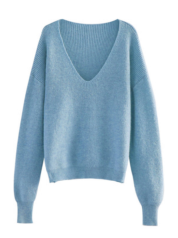 New In Women's V-neck Knitted Warm Thick Loose Casual Knitwear Sweater