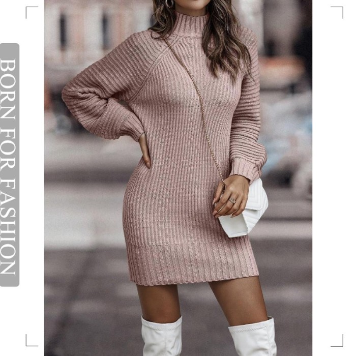 Vintage Knitted Long Sleeve Mini Sweater Dress