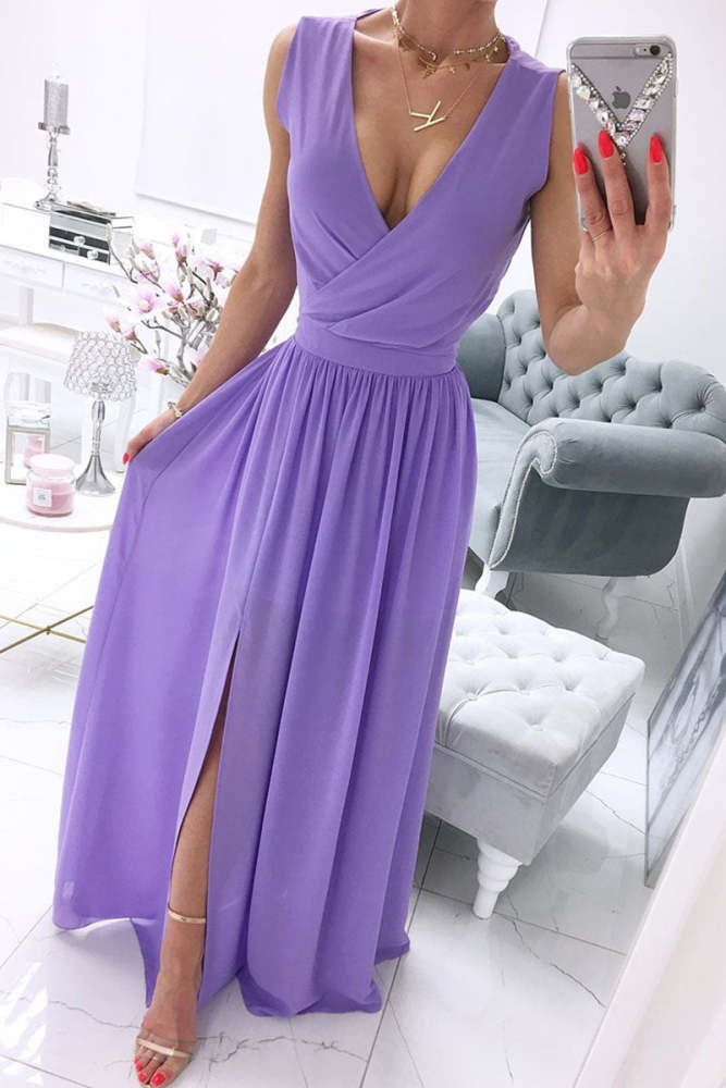 Fashion Street Solid Patchwork V Neck Princess Dresses(4 Colors)